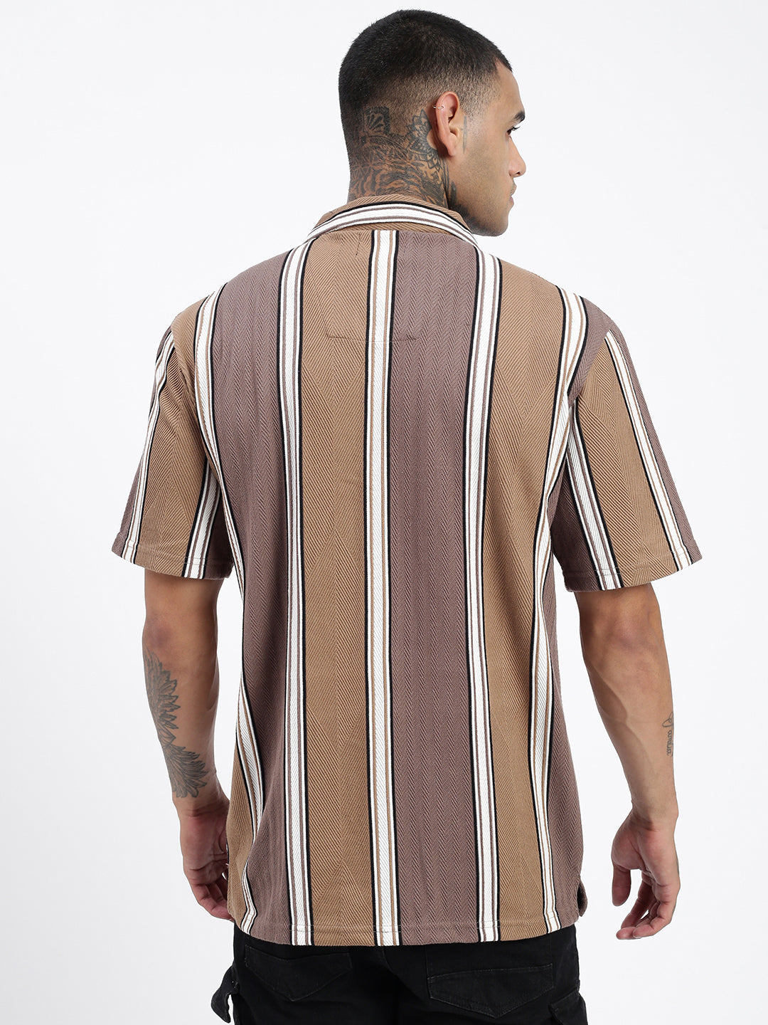 Men Striped Brown Relaxed Fit Shirt