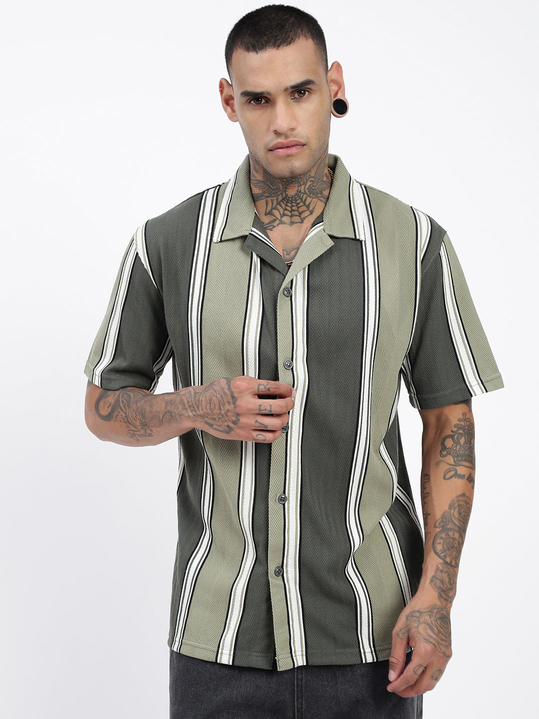 Men Striped Green Relaxed Fit Shirt