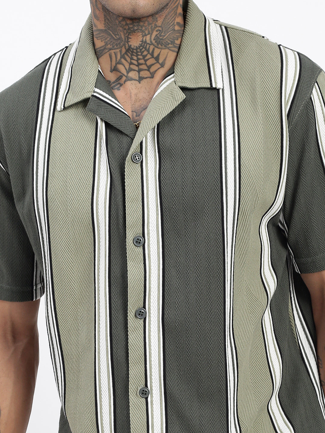 Men Striped Green Relaxed Fit Shirt