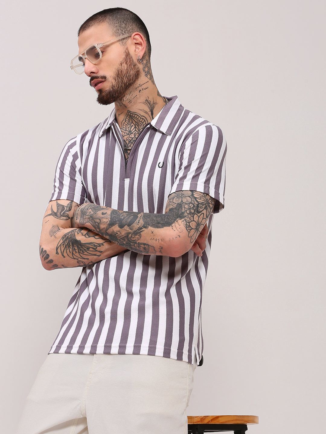 Men Purple Striped T Shirt