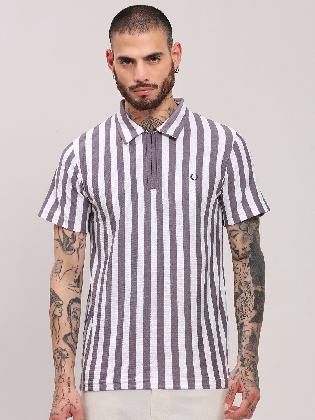 Men Purple Striped T Shirt