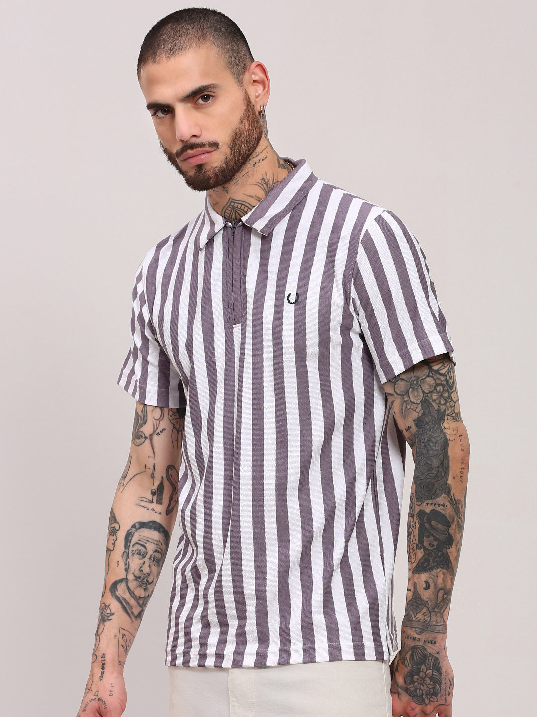 Men Purple Striped T Shirt