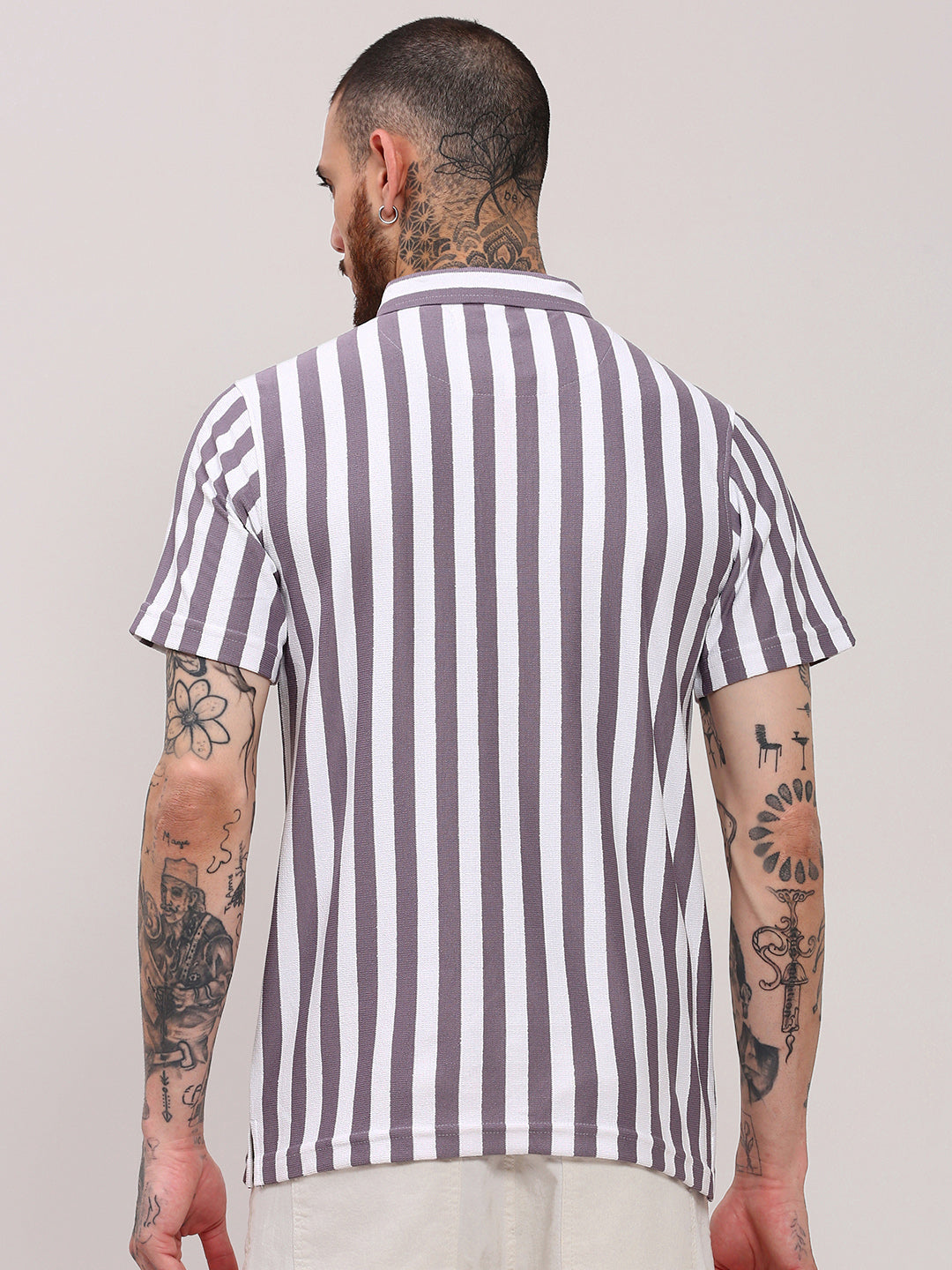 Men Purple Striped T Shirt