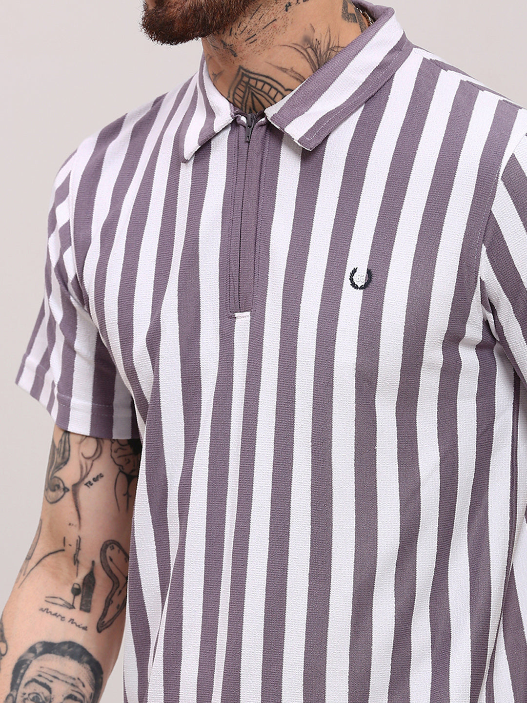 Men Purple Striped T Shirt