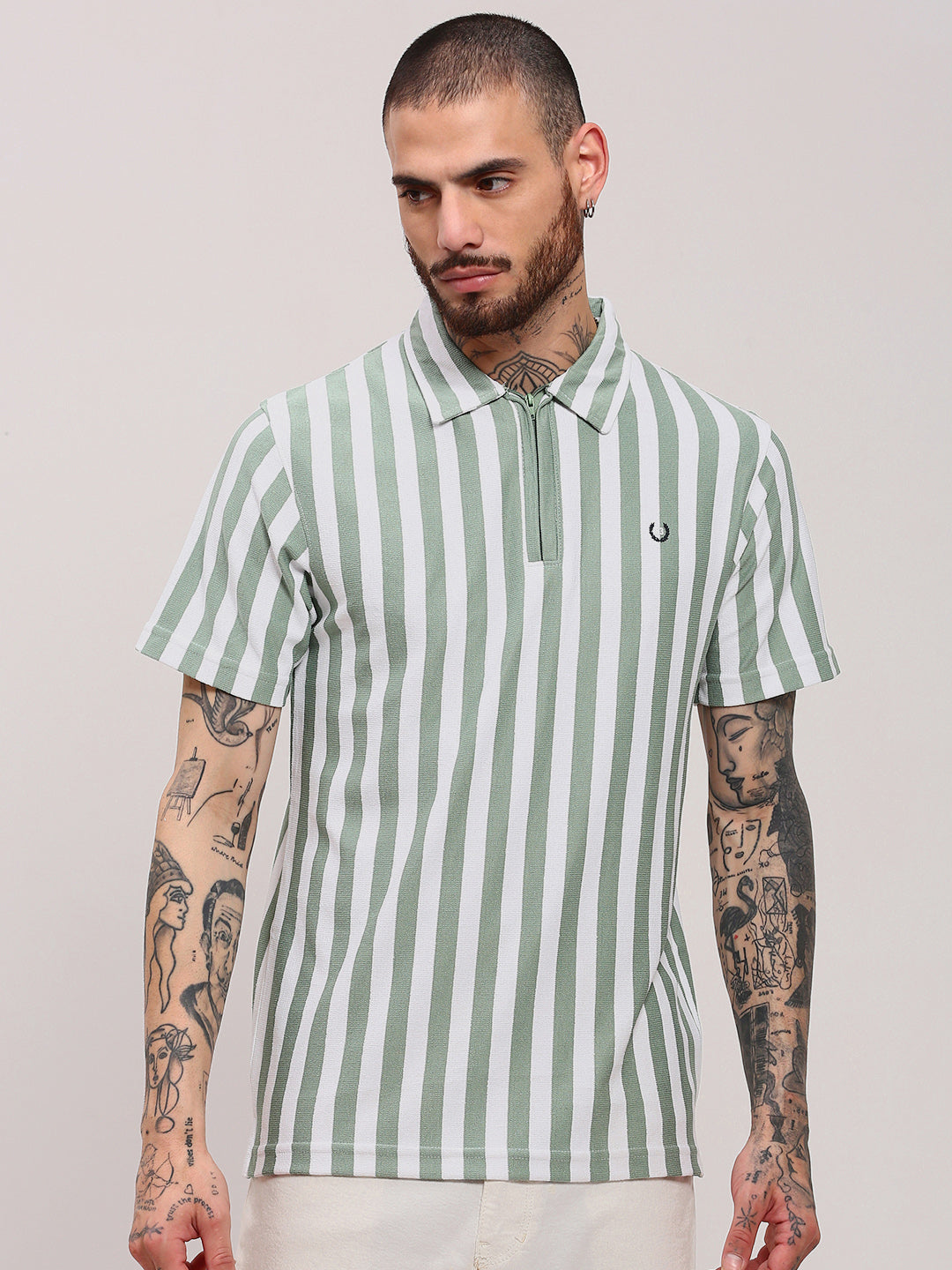 Men Sea Green Striped T Shirt