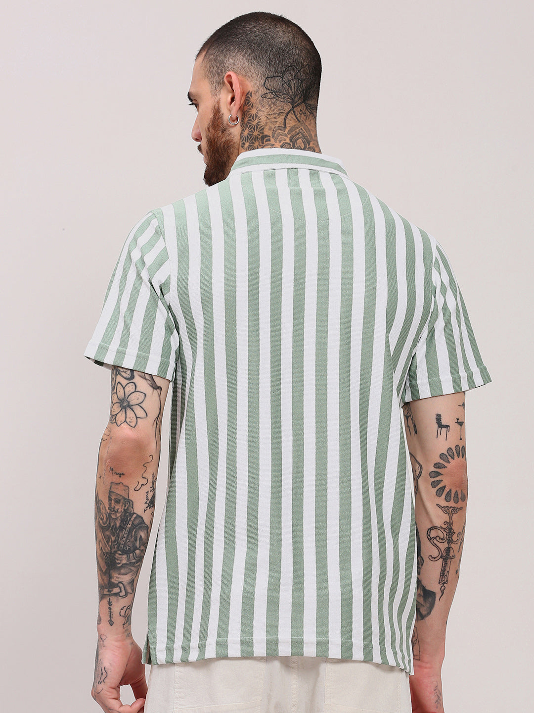 Men Sea Green Striped T Shirt