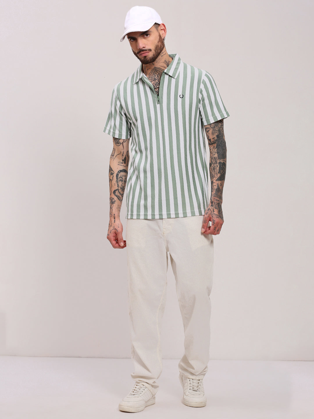 Men Sea Green Striped T Shirt