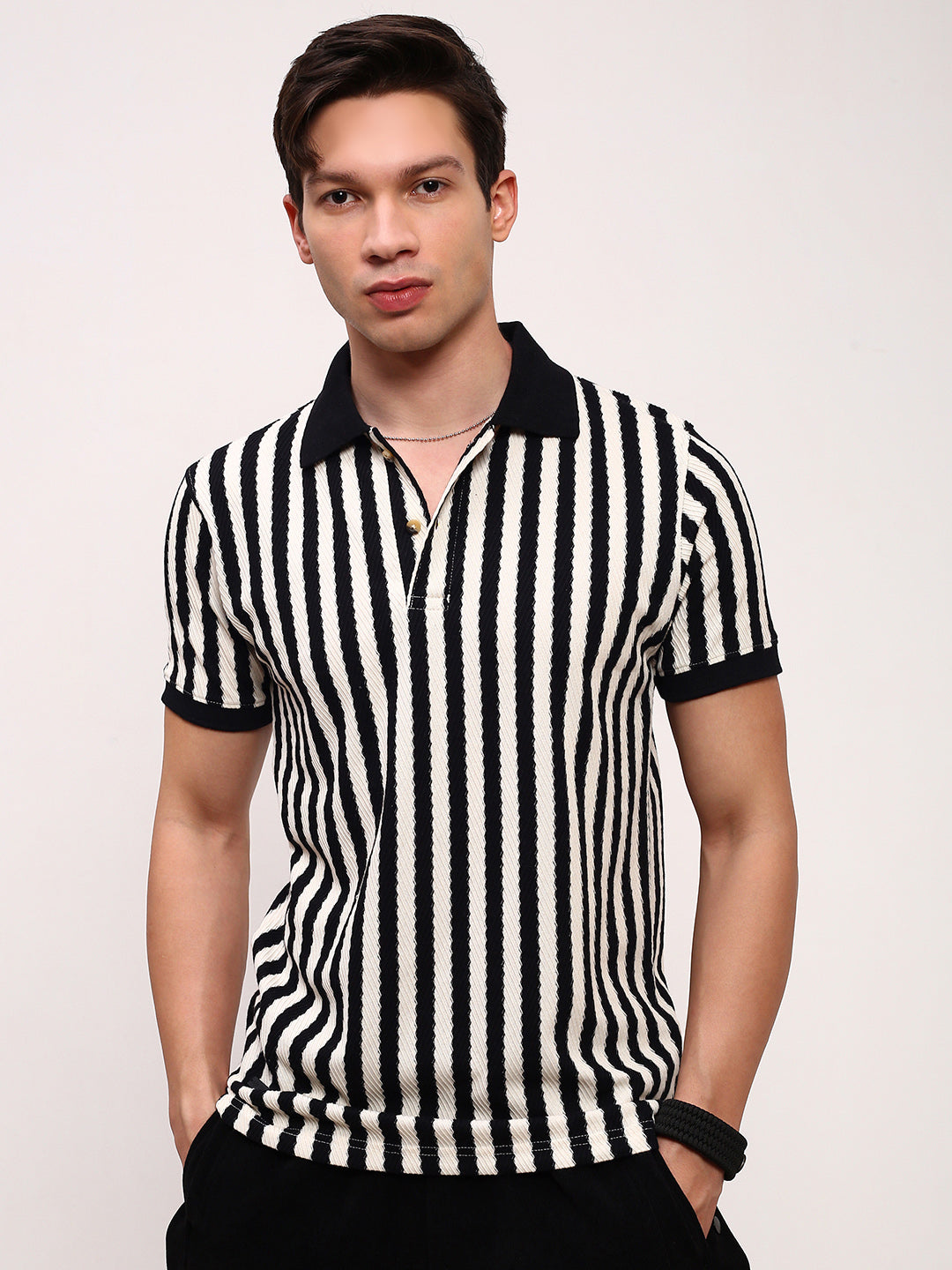 Men Black Striped T Shirt