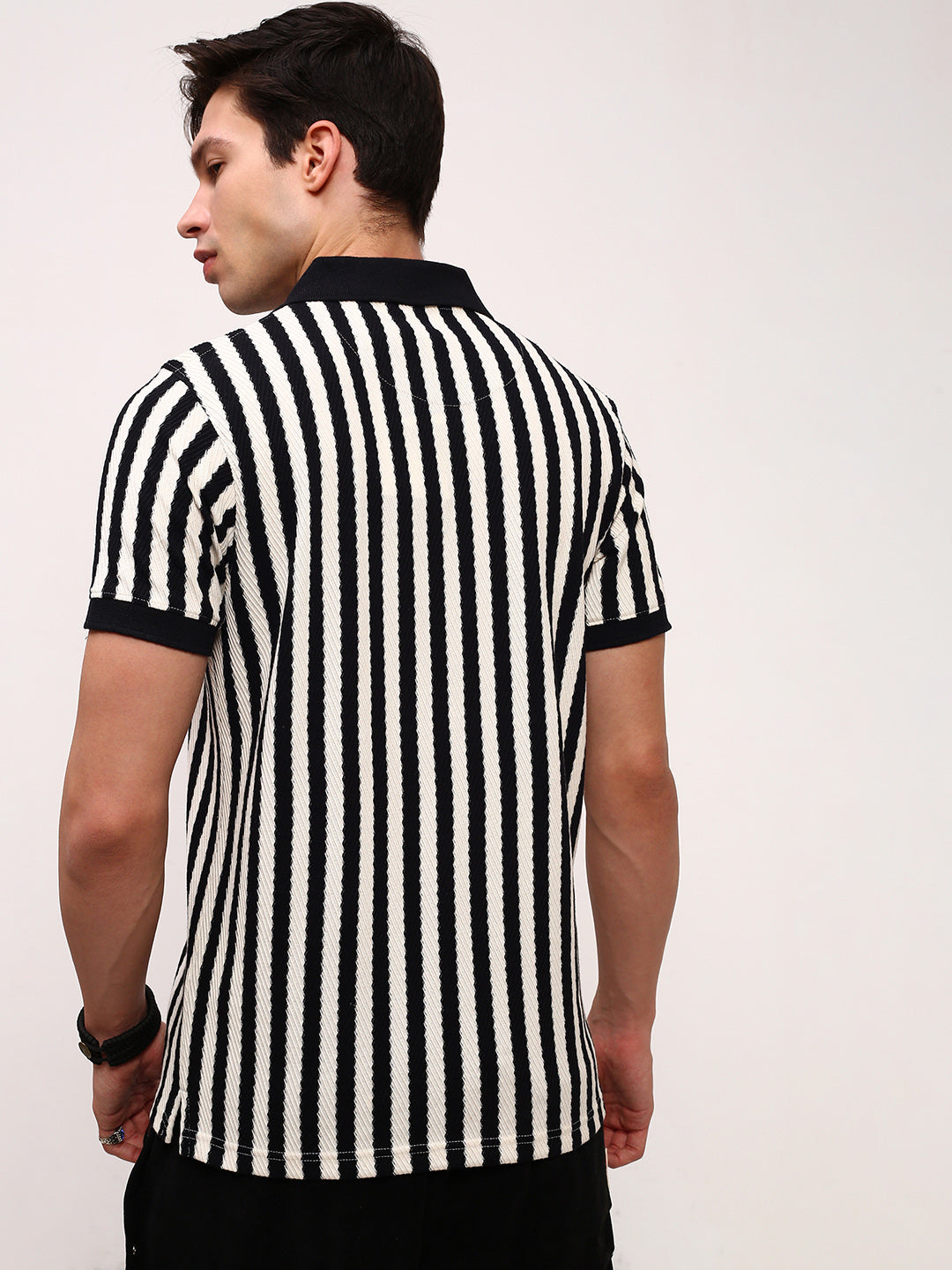 Men Black Striped T Shirt