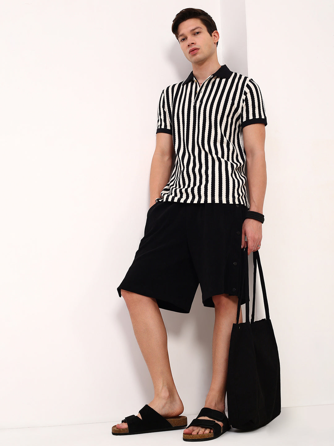 Men Black Striped T Shirt