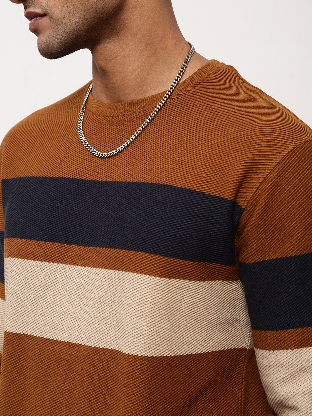 Men Brown Colourblocked Sweater