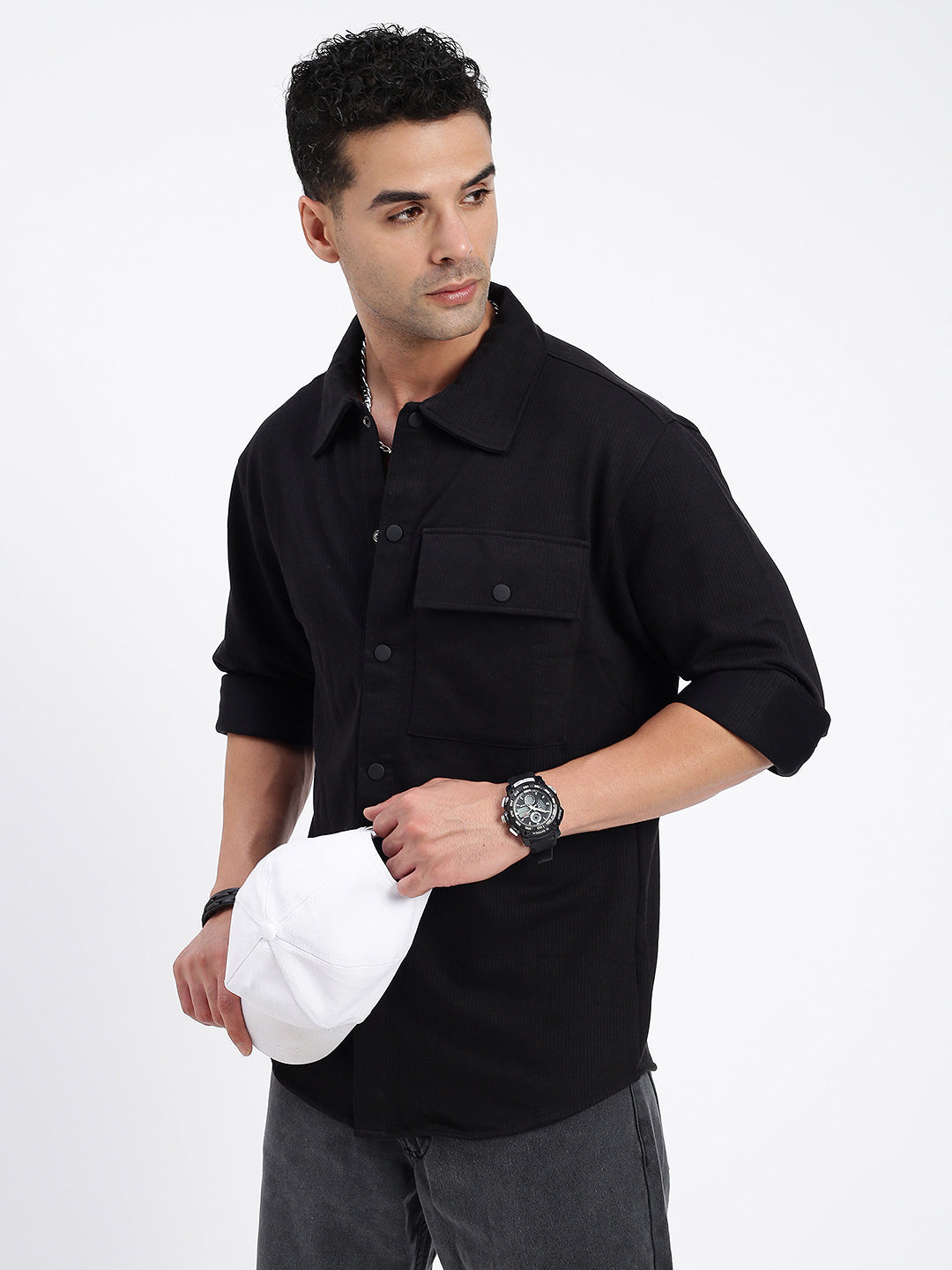 Men Solid Black Slim Fit Shirt