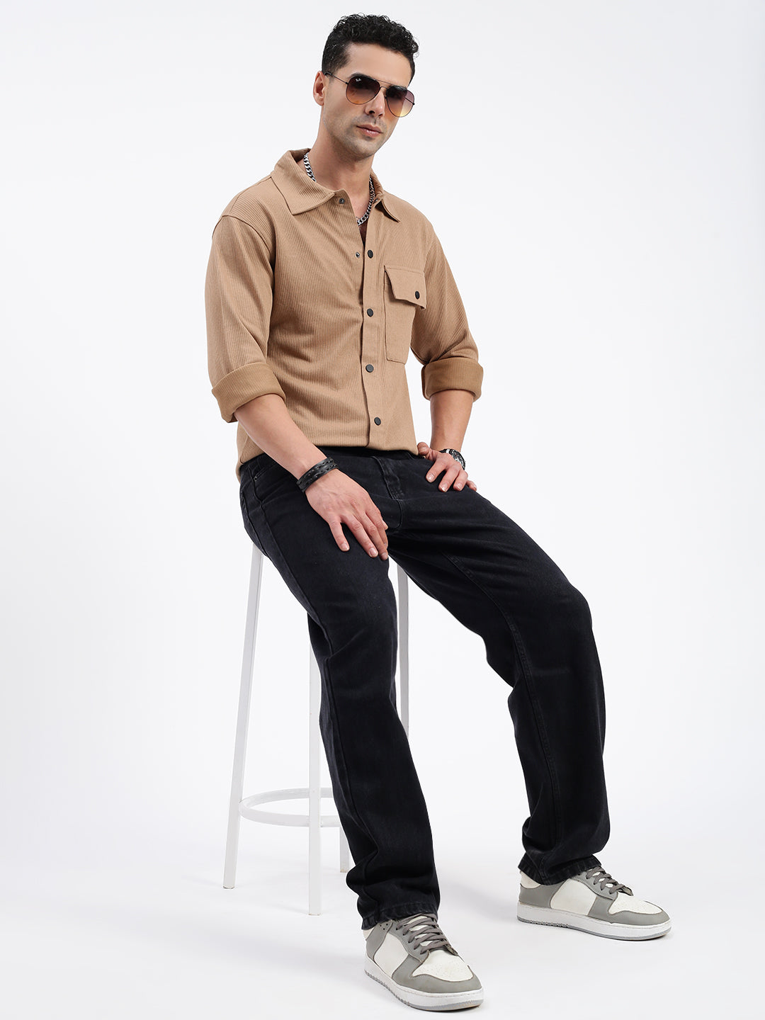 Men Solid Brown Slim Fit Shirt