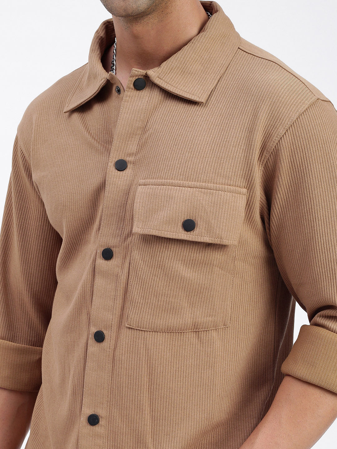 Men Solid Brown Slim Fit Shirt