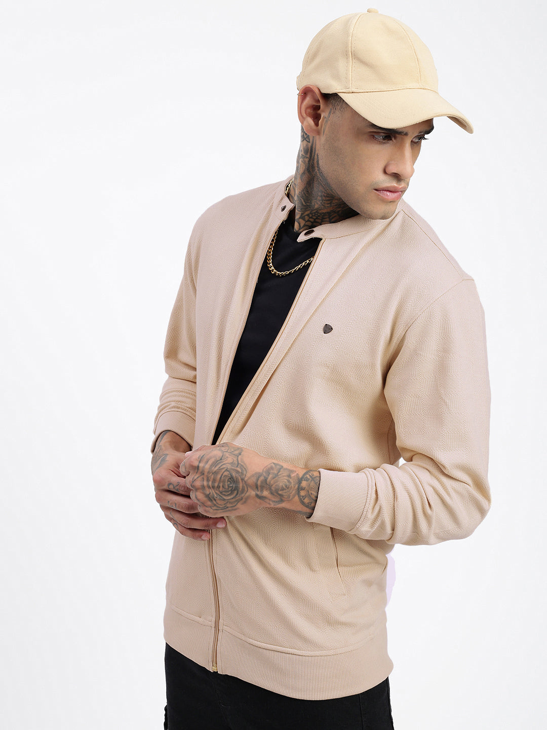 Men Cream Solid Sweatshirt