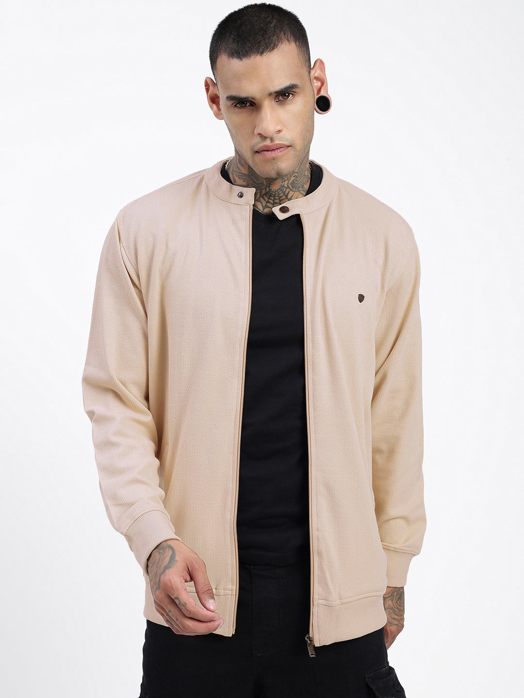 Men Cream Solid Sweatshirt