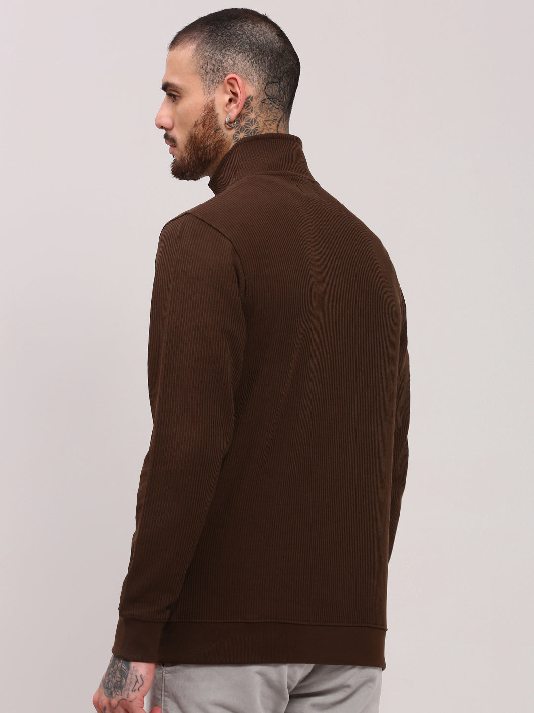 Men Brown Solid Sweater