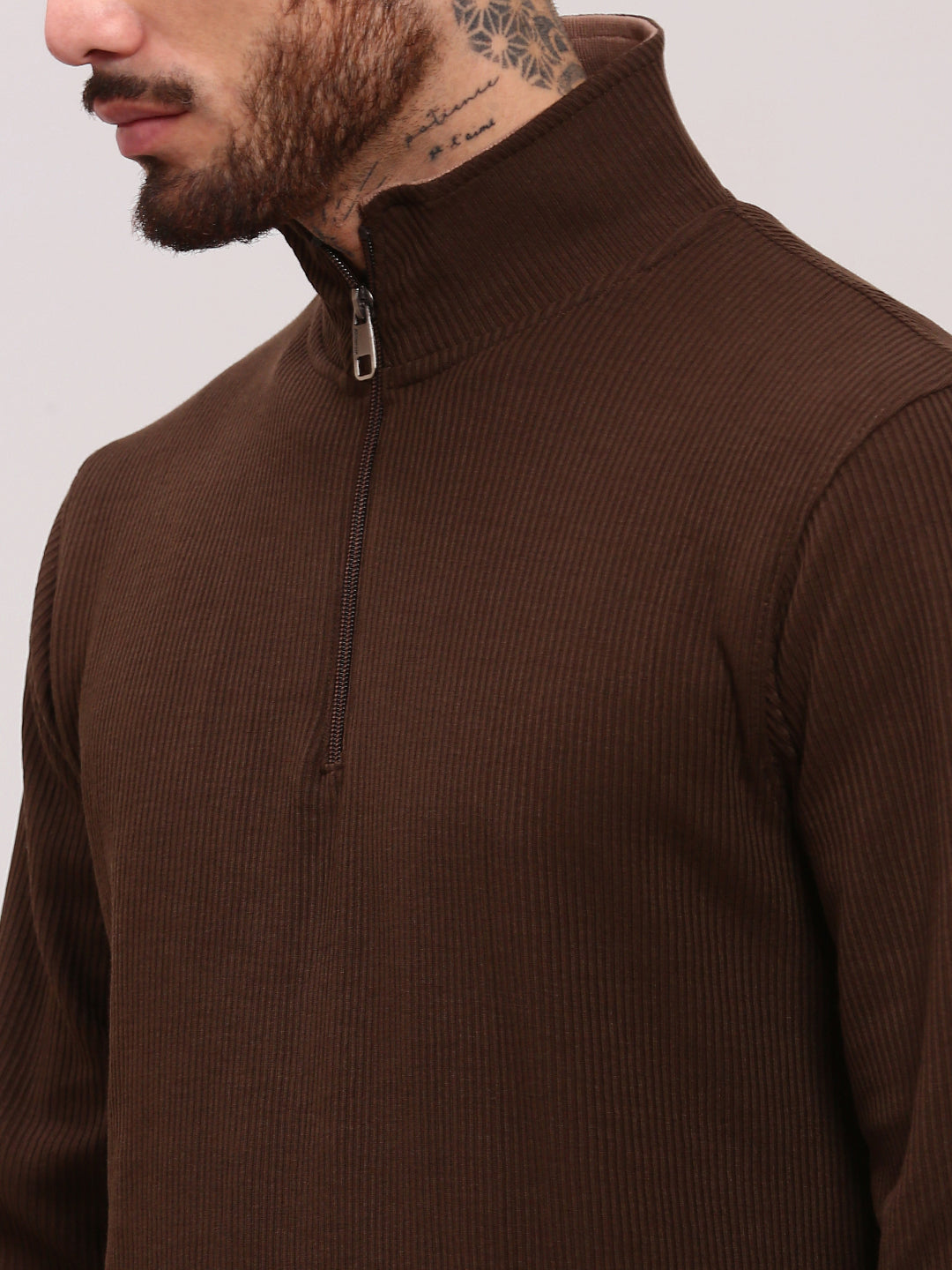 Men Brown Solid Sweater