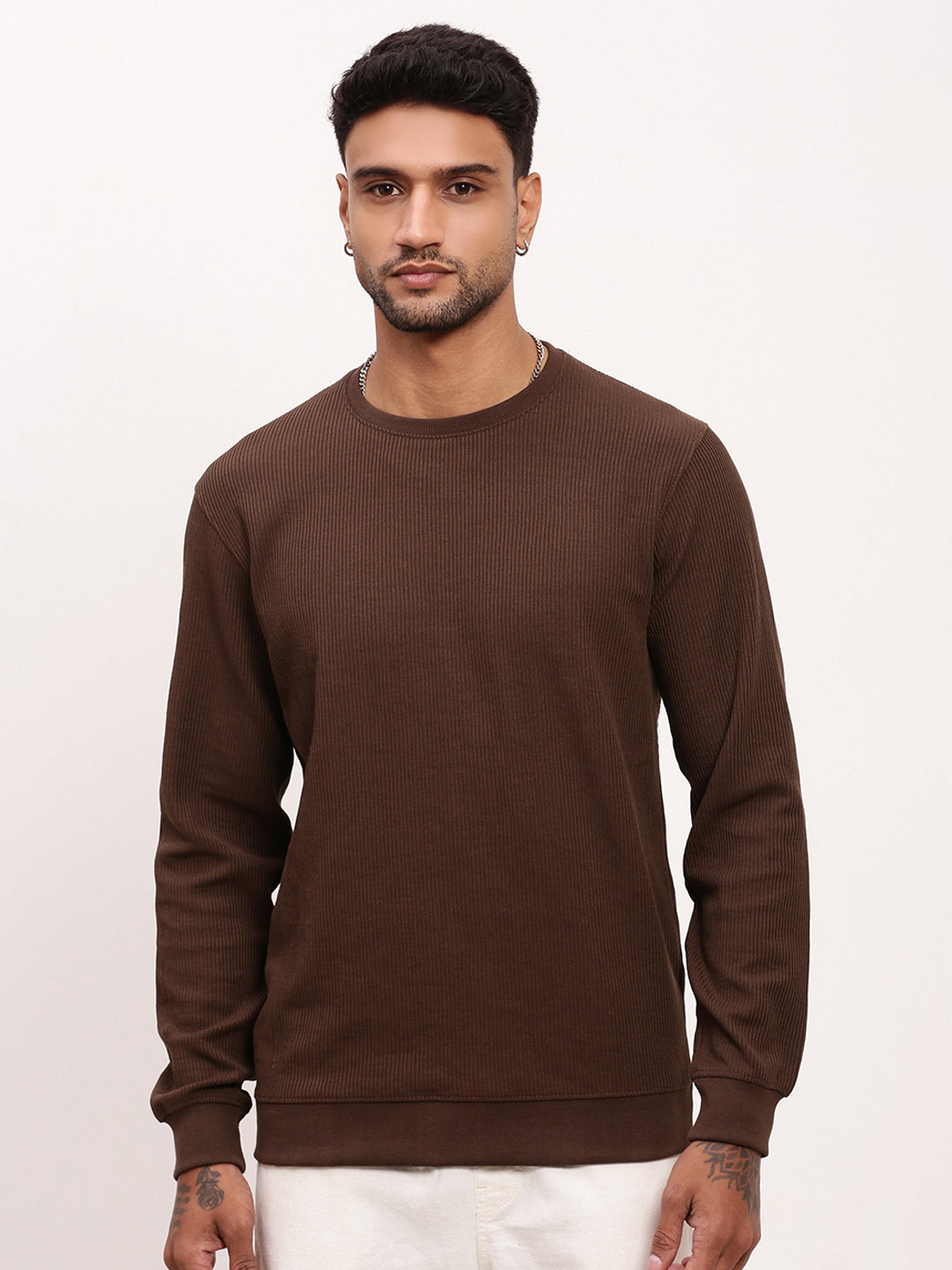 Men Brown Solid Sweatshirt