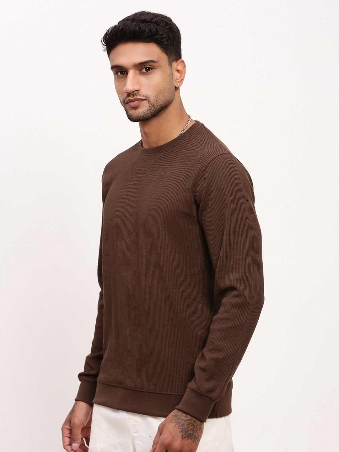 Men Brown Solid Sweatshirt