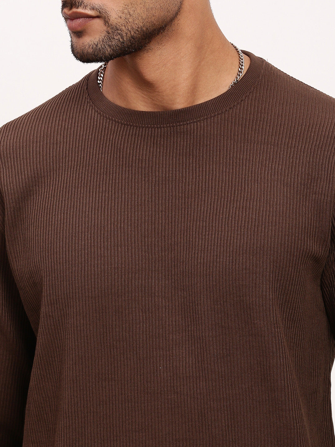 Men Brown Solid Sweatshirt