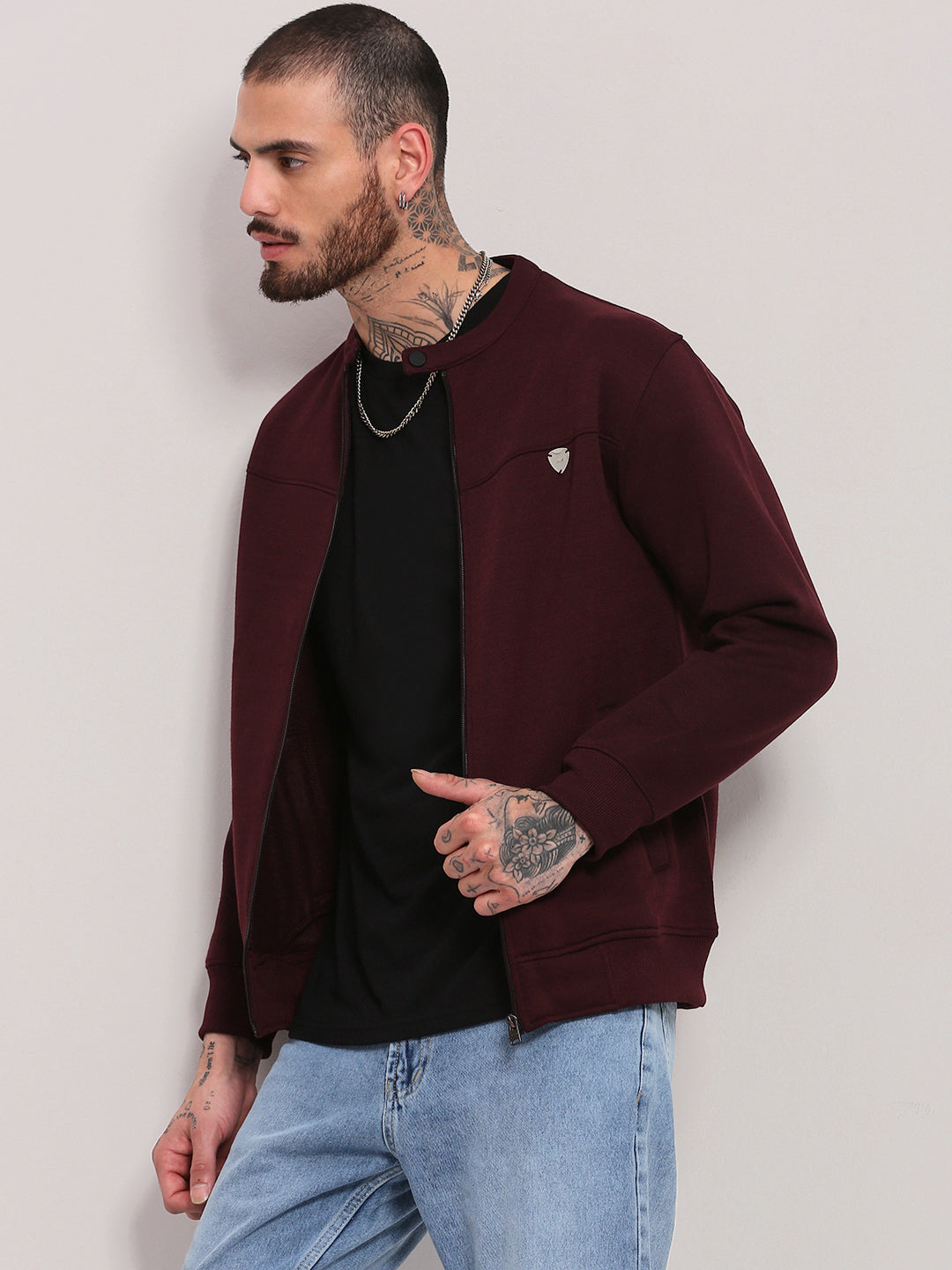 Men Burgundy Solid Sweatshirt