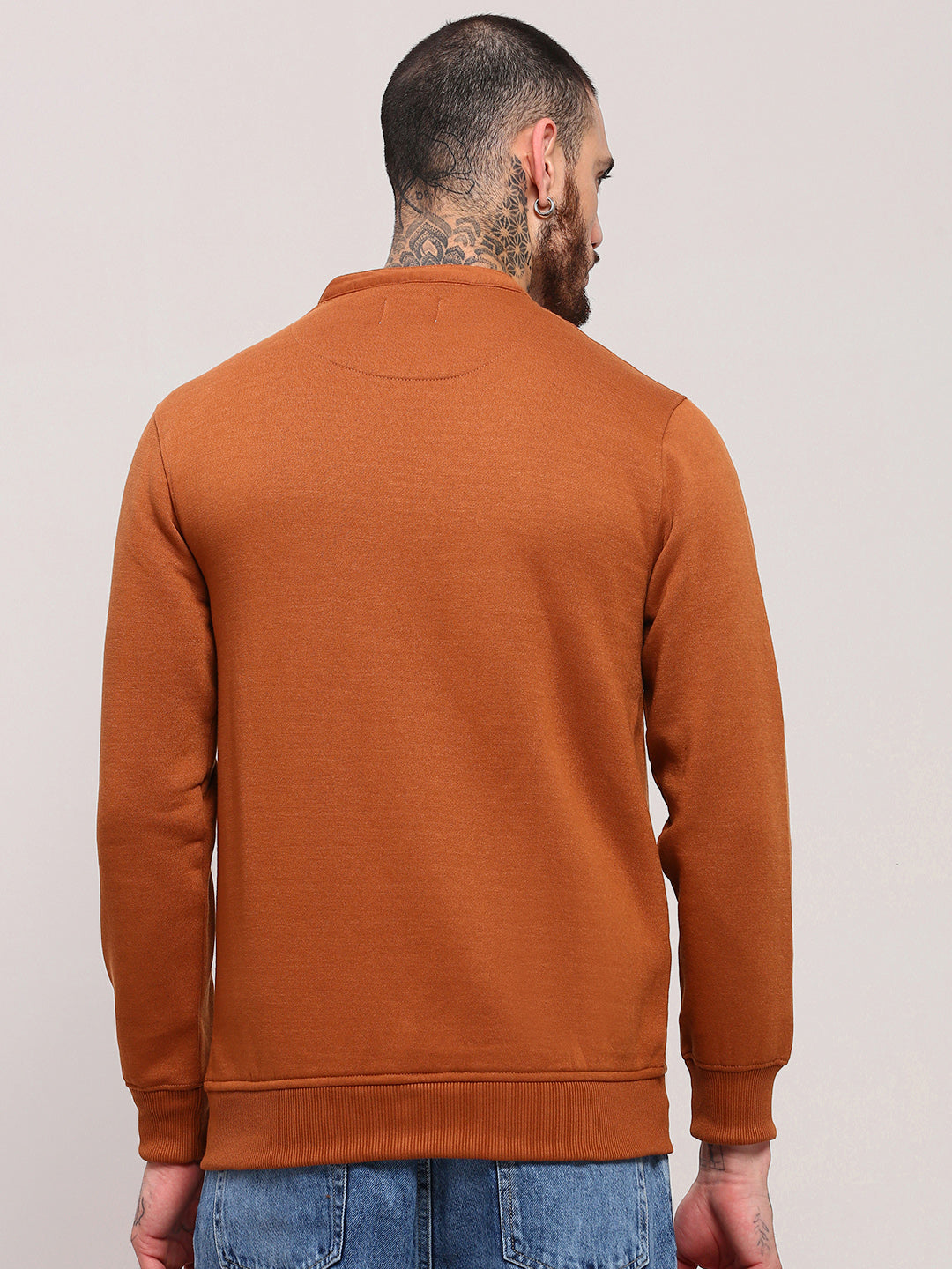 Men Camel Brown Solid Sweatshirt