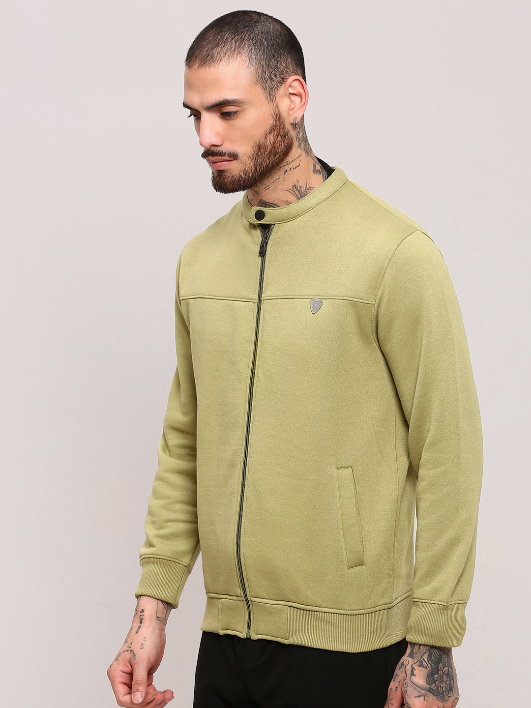 Men Green Solid Sweatshirt