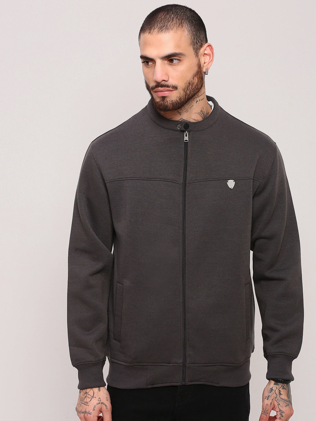 Men Grey Solid Sweatshirt