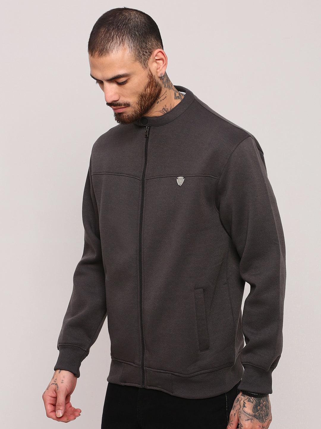 Men Grey Solid Sweatshirt