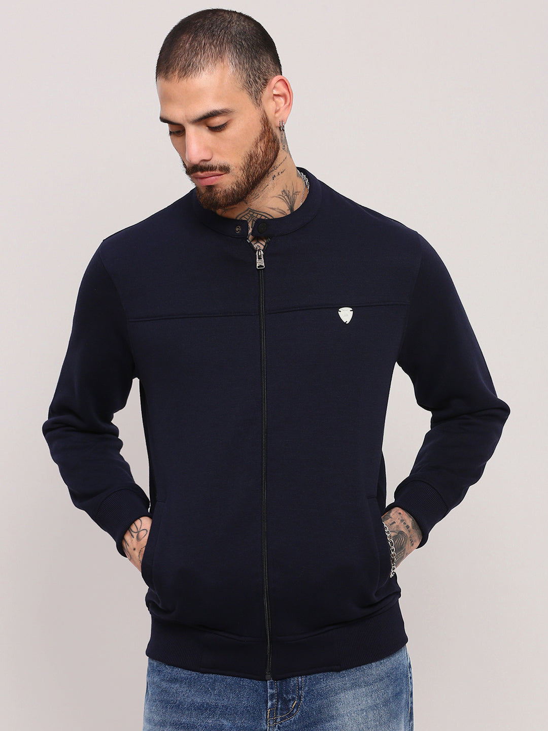 Men Navy Blue Solid Sweatshirt