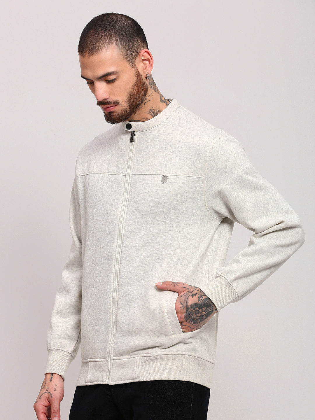 Men Off White Solid Sweatshirt