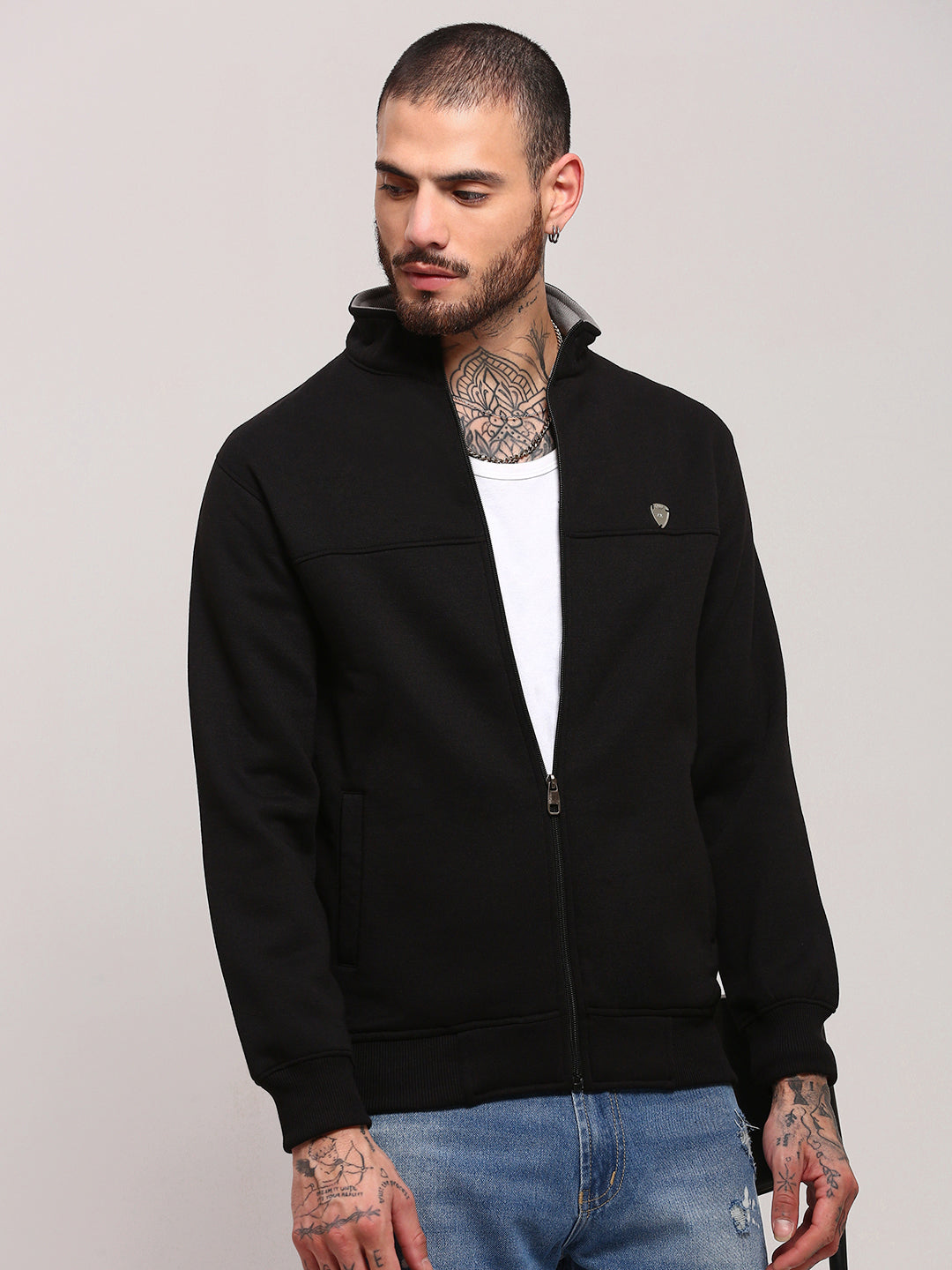 Men Black Solid Sweatshirt