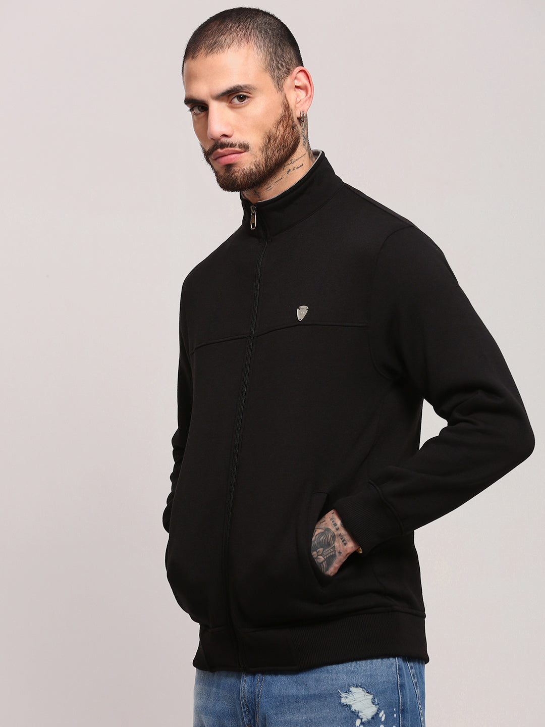 Men Black Solid Sweatshirt