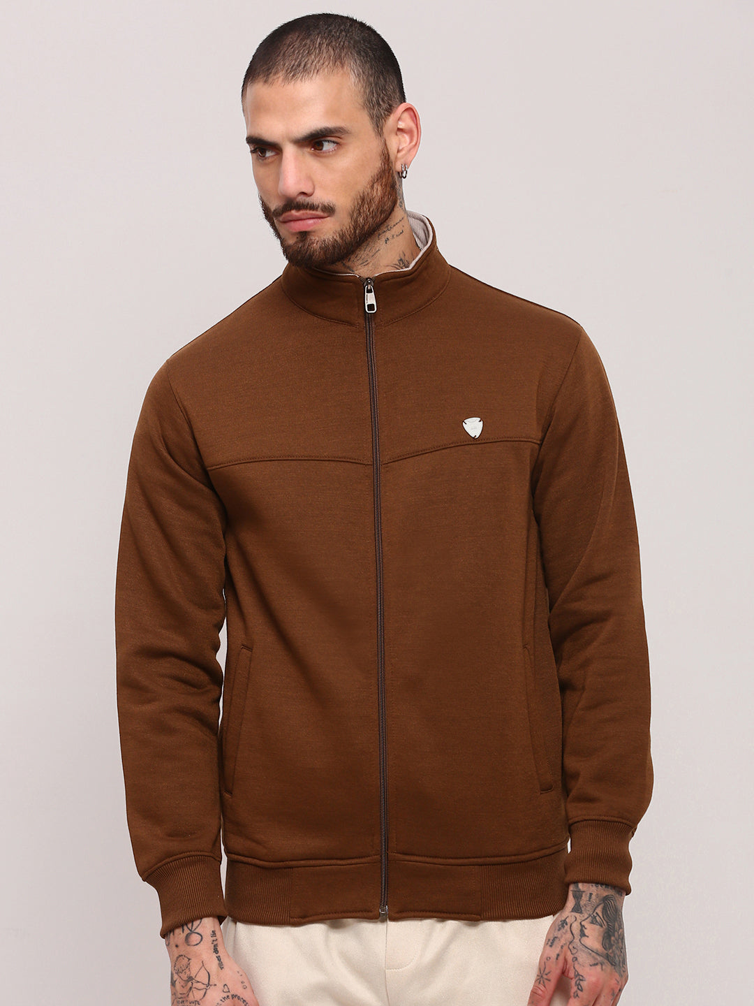 Men Brown Solid Sweatshirt