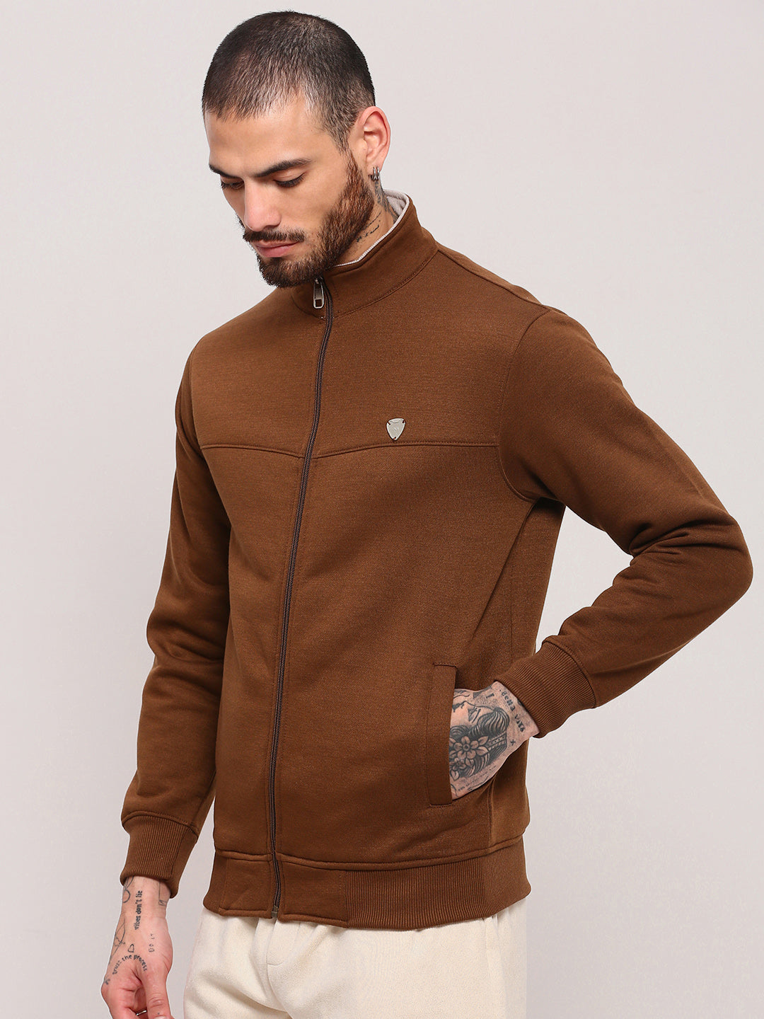 Men Brown Solid Sweatshirt