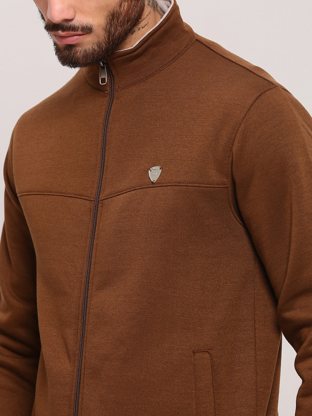 Men Brown Solid Sweatshirt