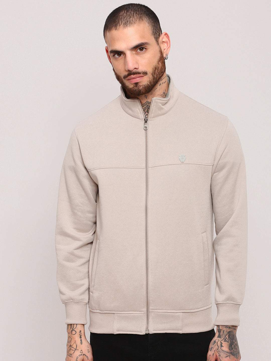 Men Cream Solid Sweatshirt