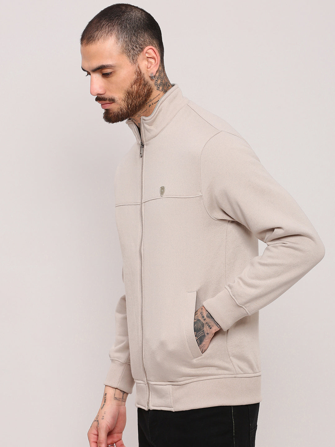 Men Cream Solid Sweatshirt