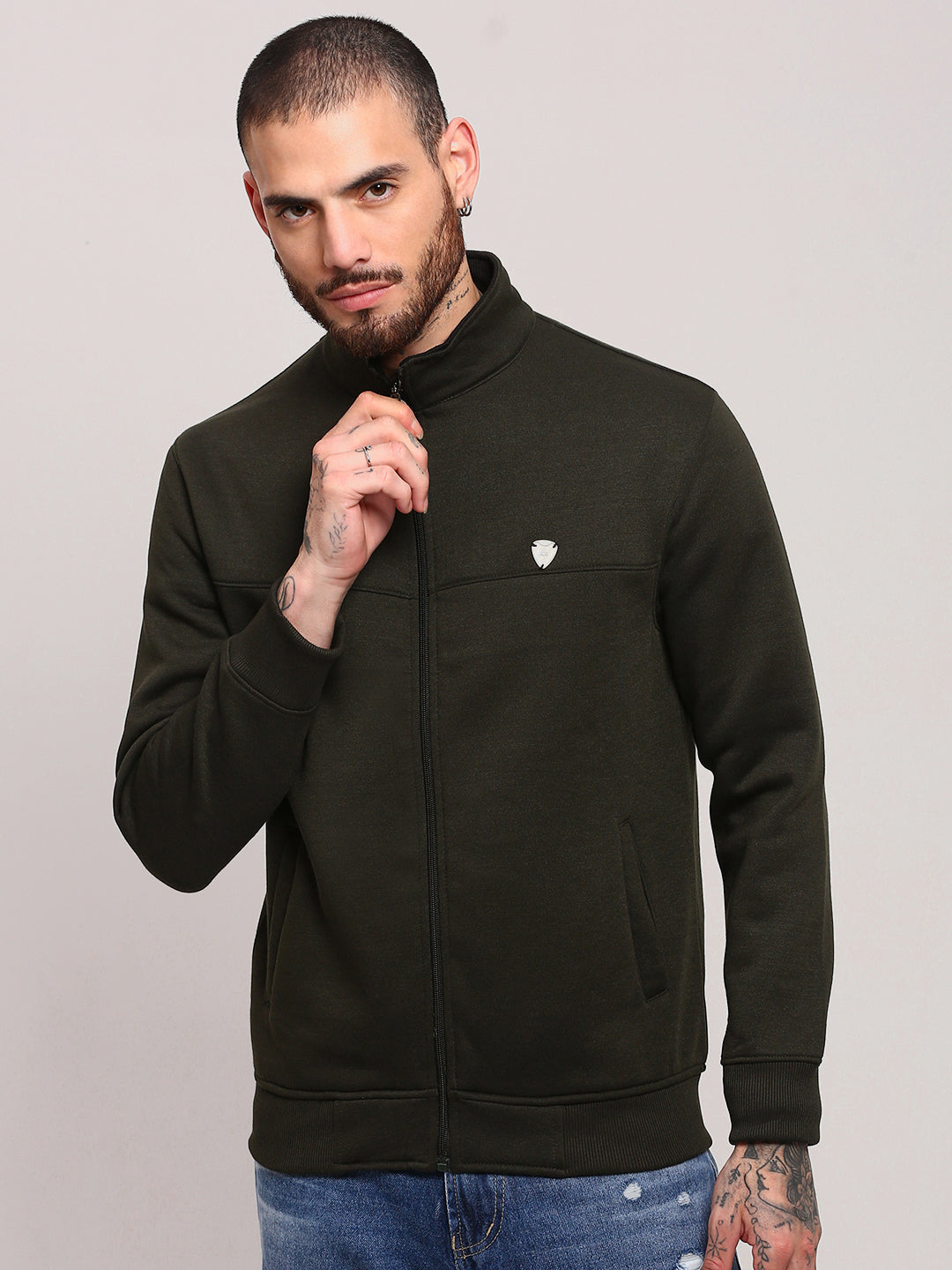 Men Green Solid Sweatshirt