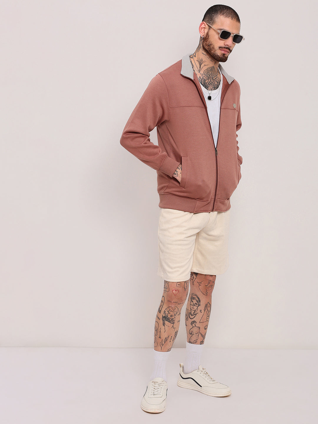 Men Peach Solid Sweatshirt