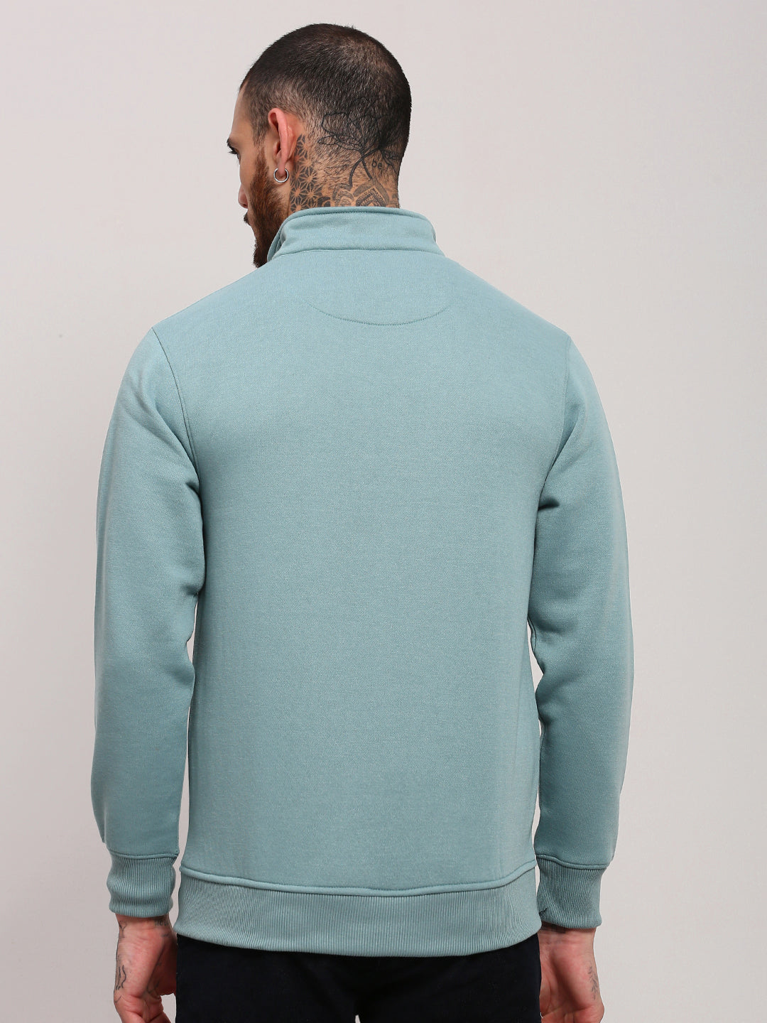 Men Sea Green Solid Sweatshirt