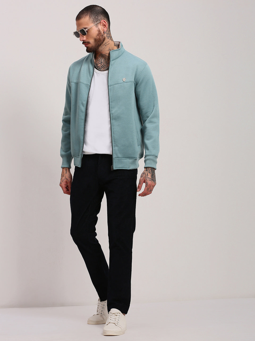 Men Sea Green Solid Sweatshirt