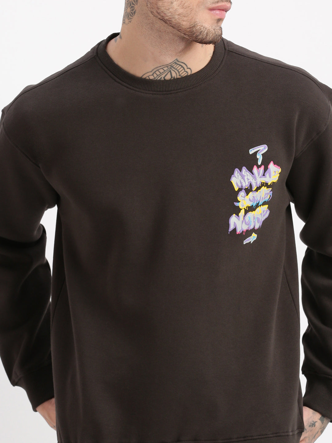 Men Charcoal Graphic Round Neck Pullover