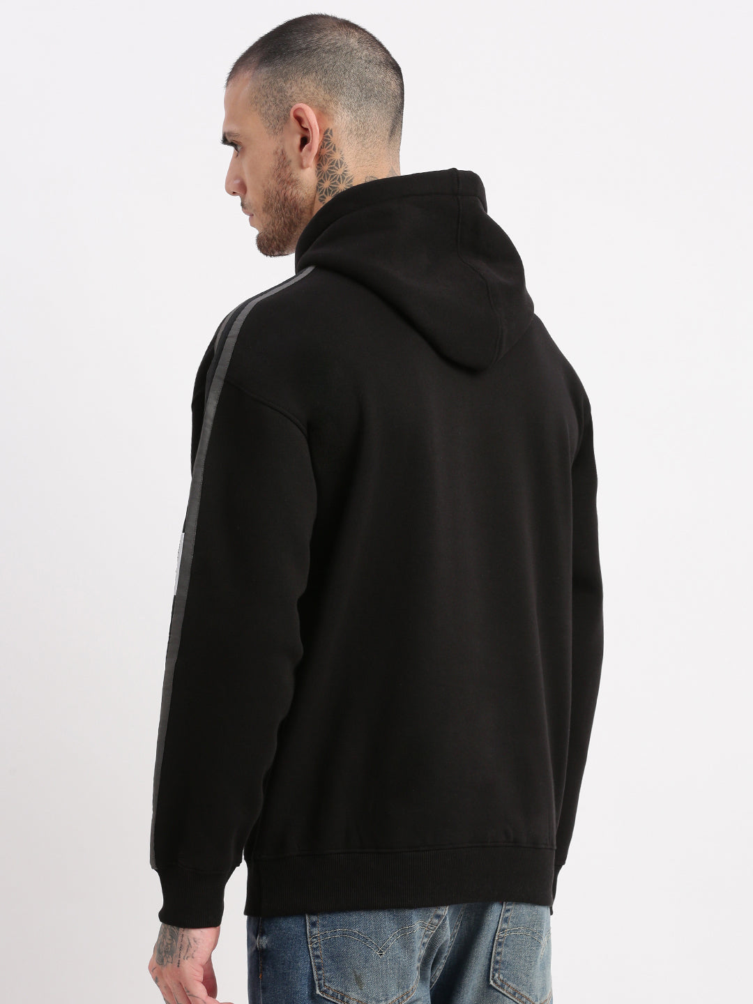 Men Black Solid Hooded Pullover