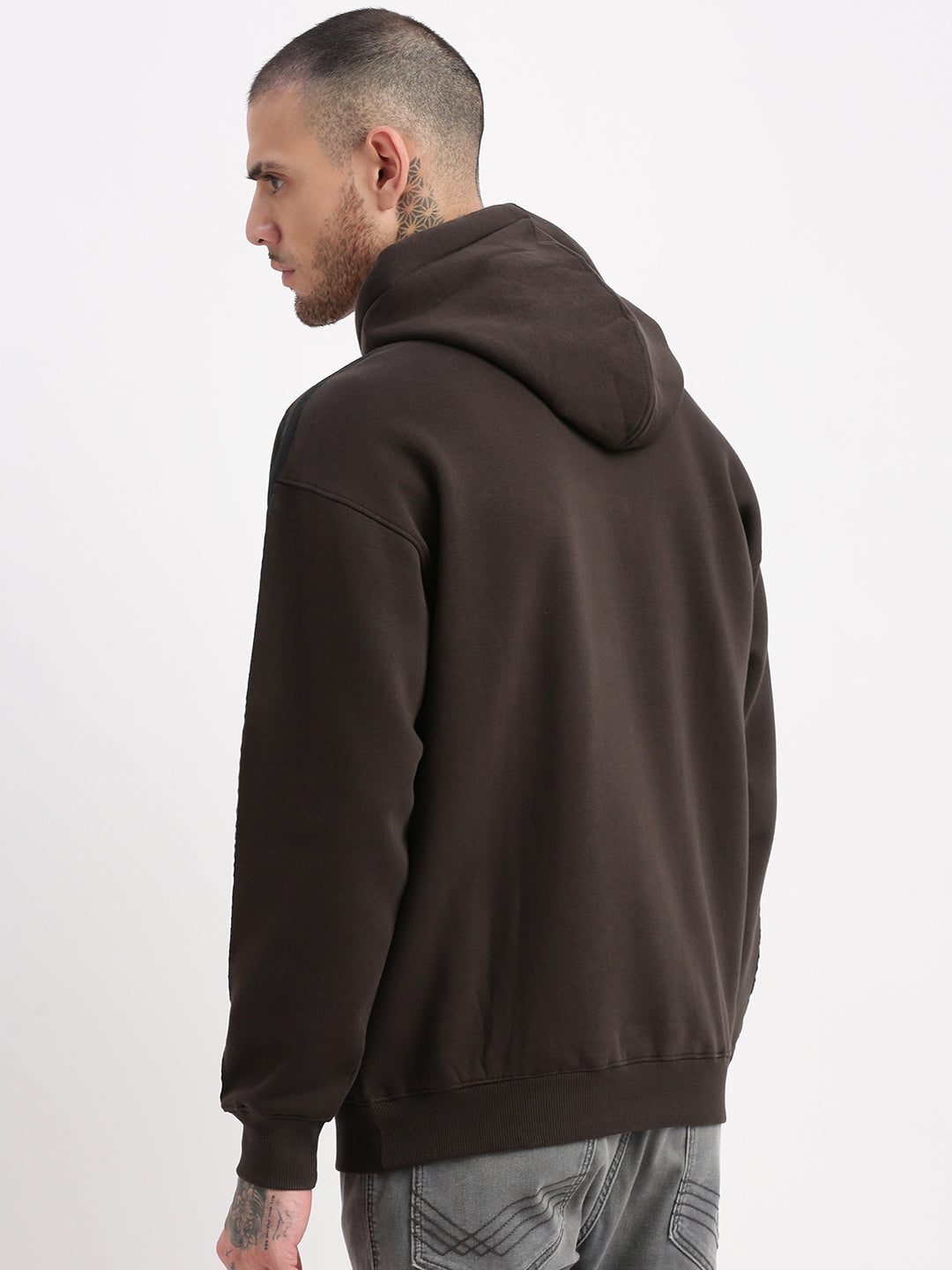 Men Charcoal Solid Hooded Pullover