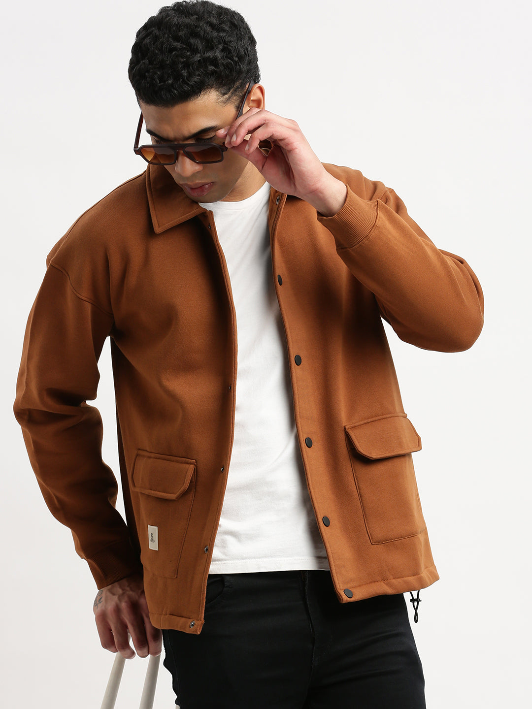 Men Spread Collar Brown Solid Tailored Jacket