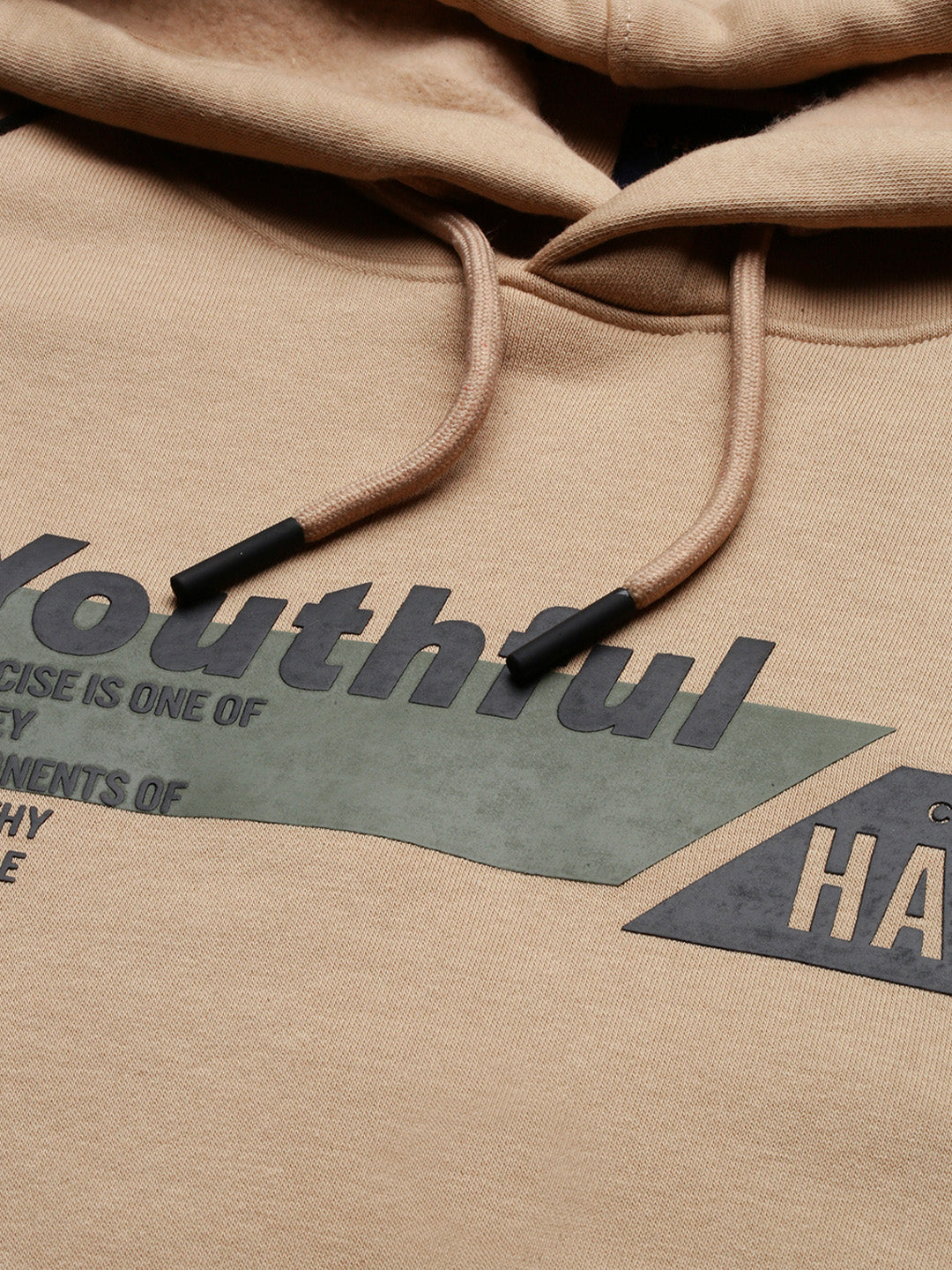 Men Beige Graphic Hooded Pullover