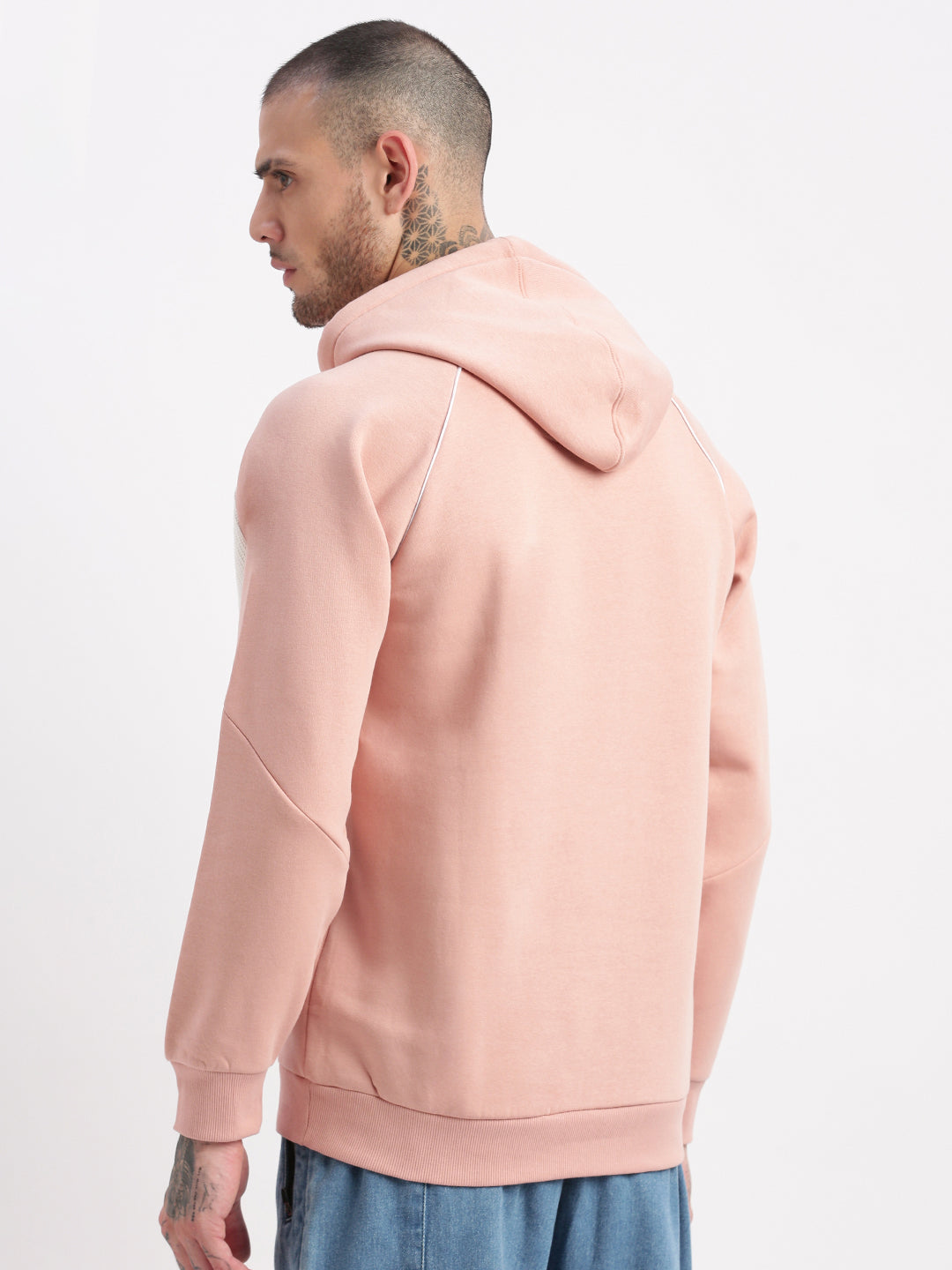 Men Peach Graphic Hooded Pullover