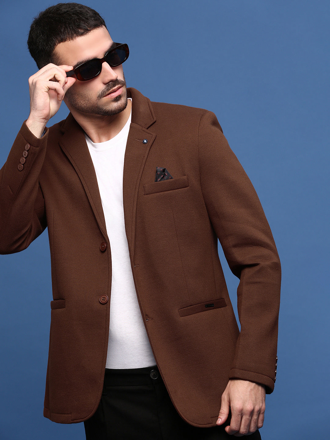 Men Brown Slim Fit Single Breasted Blazer